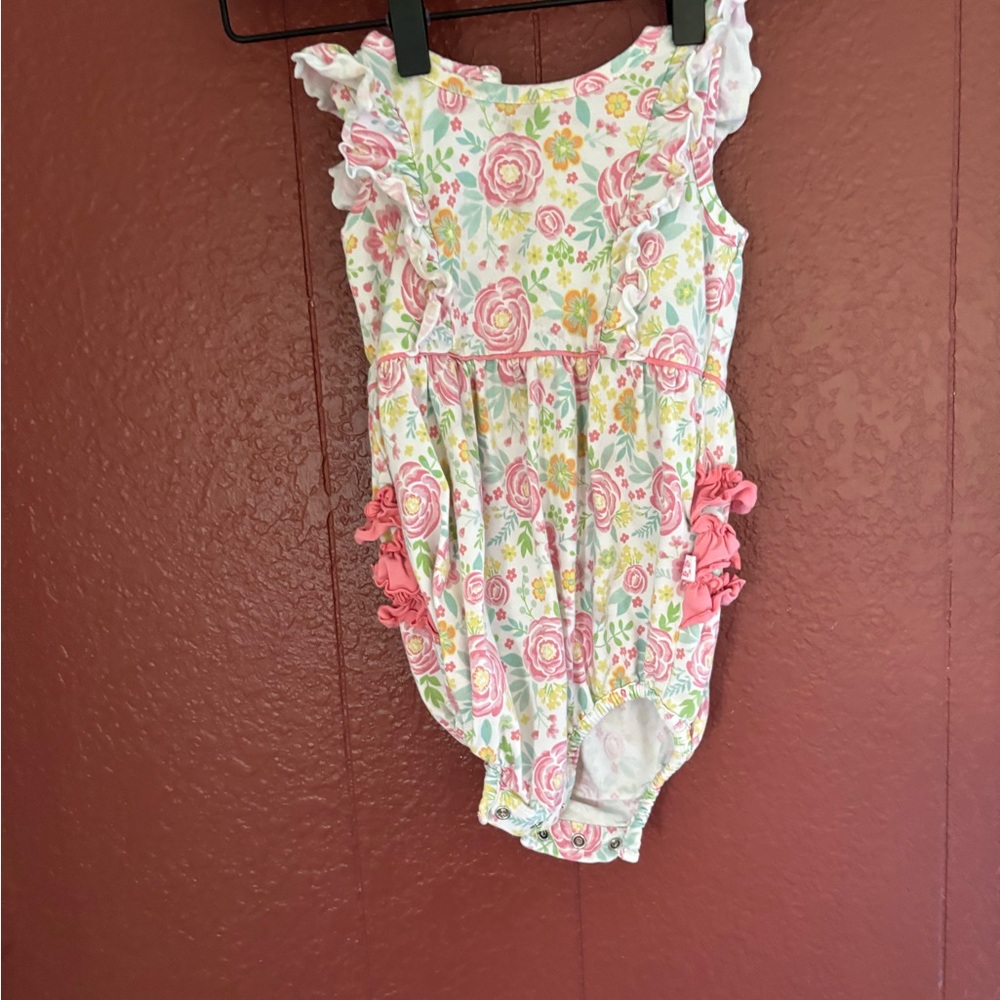 RuffleButts 12-18M Floral Ruffle Baby Romper